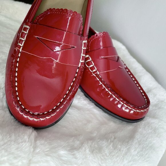 Jack Rogers Quinn Red Patent Leather Penny Loafers Size 7 Scallop Trim - Picture 9 of 15